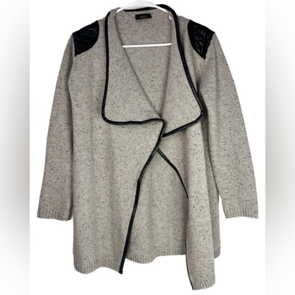 VICI Faux Leather Shoulder Patches Knit Open Cardigan Size S